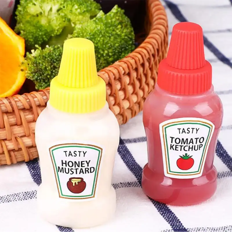 

2pcs/set Mini Tomato Ketchup Bottle Portable Small Sauce Container Salad Dressing Container Pantry Containers For Bento Box