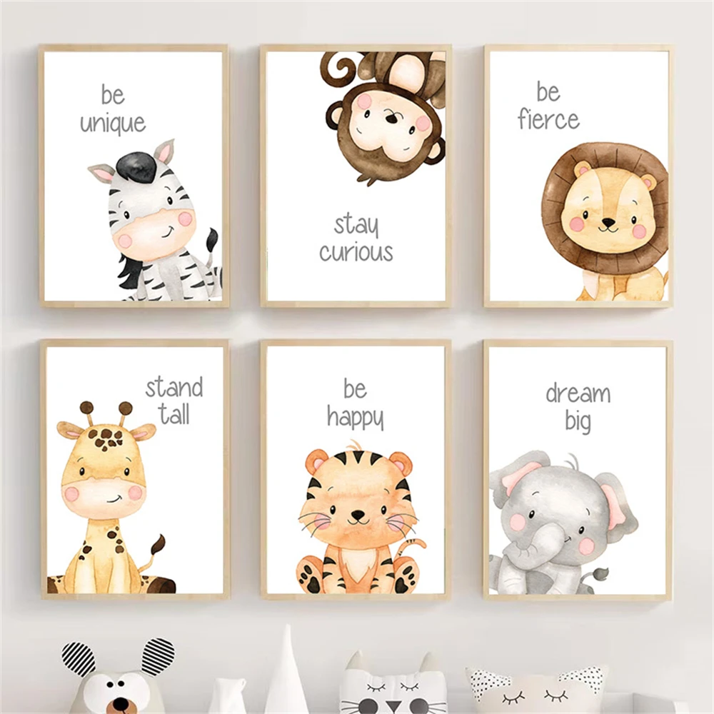 Животные джунглей сафари Лев Слон Зебра обезьяна настенная Картина на холсте