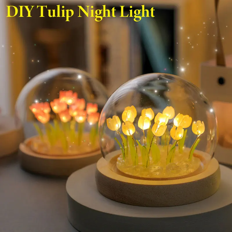 DIY Tulip Night light Flower LED Light Accessories Material Package Valentine's Day Gift Self Made Romantic Flower Ambient Light