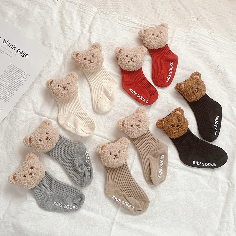

Cute Cartoon Bear Doll Anti-slip Floor Long Sock Autumn Winter Home Sport Thermal Calf Stocking for Infant Baby Boy Girl Clothes