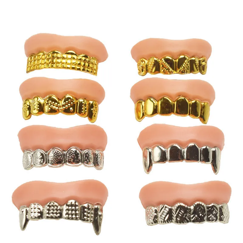 

5PCS Gold And Silver Dentures Funny Gags Practical Jokes Prank Freak False Teeth Halloween/April Fool's Day Gift Wacky Toy