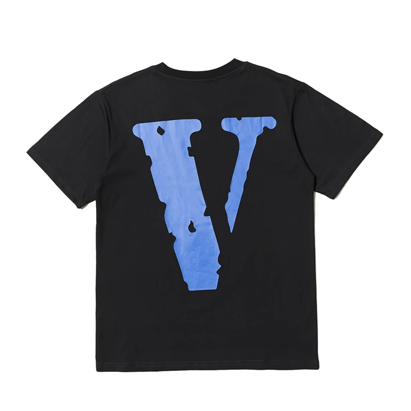 

VLONE male/female couple casual fashion trend high street sports loose HIP-HOP100% cotton V letter print round neck T-shirt 612