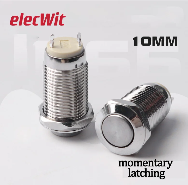 

1 шт., 10 мм, 2-контактный отверстие для панели, металлическая кнопка, переключатель с фиксацией, кнопка питания с высокой головкой, самоблокирующийся сброс, пайка, IP66