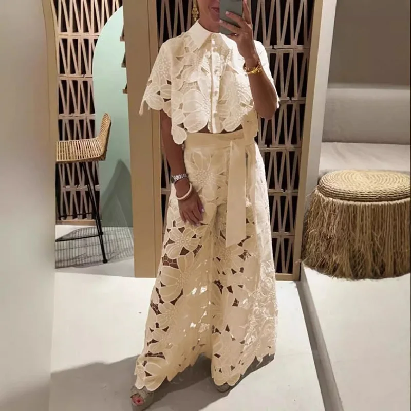 Весенний вязаный крючком комплект с цветочной вышивкой женский из 2 предметов