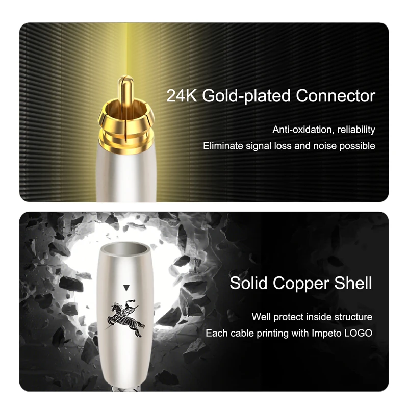 IMPETO Subwoofer Cable 6N OCC Digital Audio Coaxial Cable, Single Crystal Copper 24K Gold Plated Connector RCA to RCA Stereo Cab