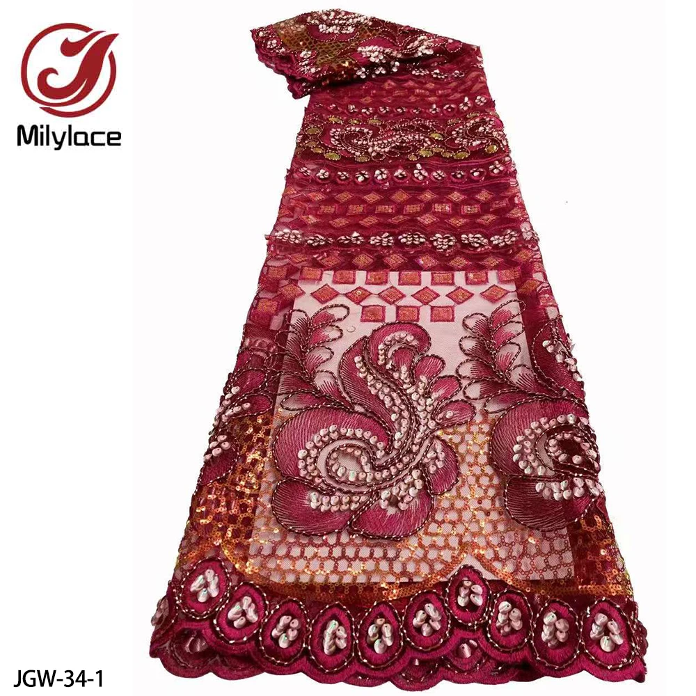 

Latest Sequins Lace Fabric 2022 High Quality African Net Lace Mesh Fabric French Lace Fabrics for Party Dress JGW-34