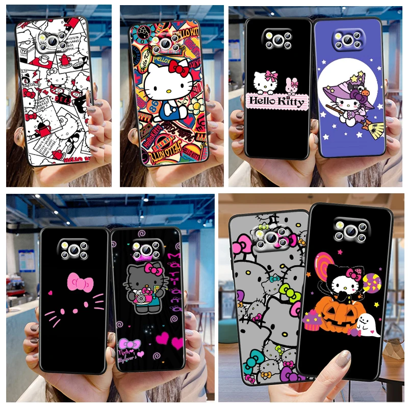 

Sanrio Hello Kitty Cartoon Phone Case For Xiaomi Mi Poco X4 X3 X2 NFC F4 F3 F2 GT M5 M5s M4 M3 Pro C40 C3 5G Black Funda Cover