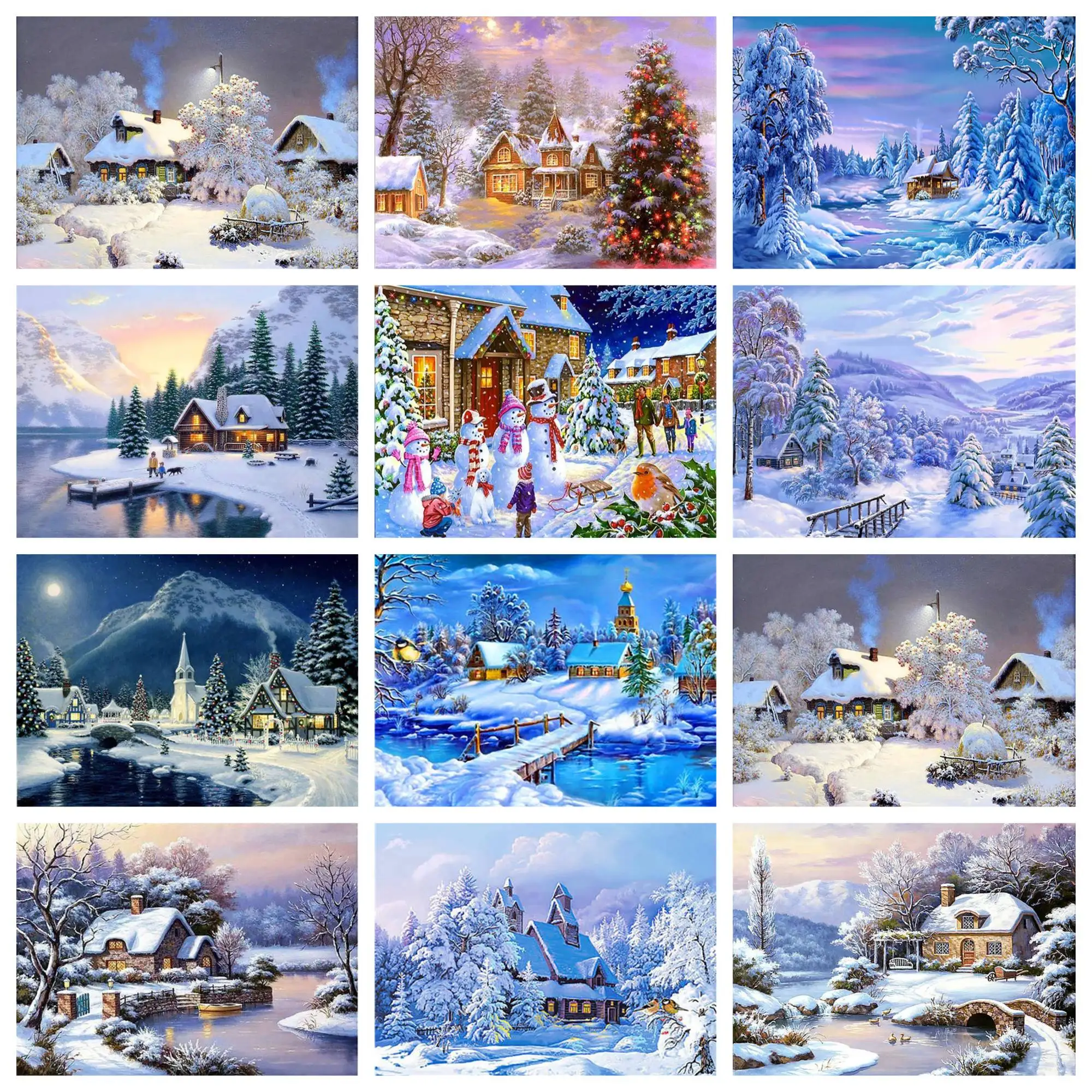 

Diamond Painting Christmas Snow Scenery Cross Stitch Kit Paintings Diamond 5d Full New Home Decor New Diamond Embroidery Gift