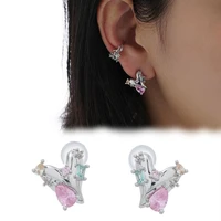 fashion fresh pink rhinestone heart stud earrings cute sweet girl daily wear earrings ladies wedding engagement jewelry