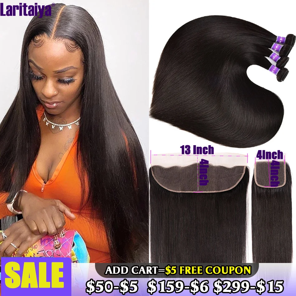 Brazilian Straight Hair Bundles With Frontal Remy Human Hair Bundles With Closure 4x4 13x4 Transparent Lace Frontal With Bundles