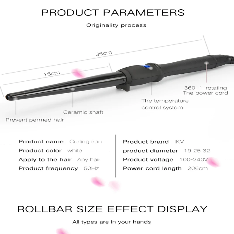 Lcd Single Tube Ceramic Glaze Cone Hair Curler Conical Fast Heating Curling Iron Not Damage Curling Iron Wave Perm Rod Does images - 6