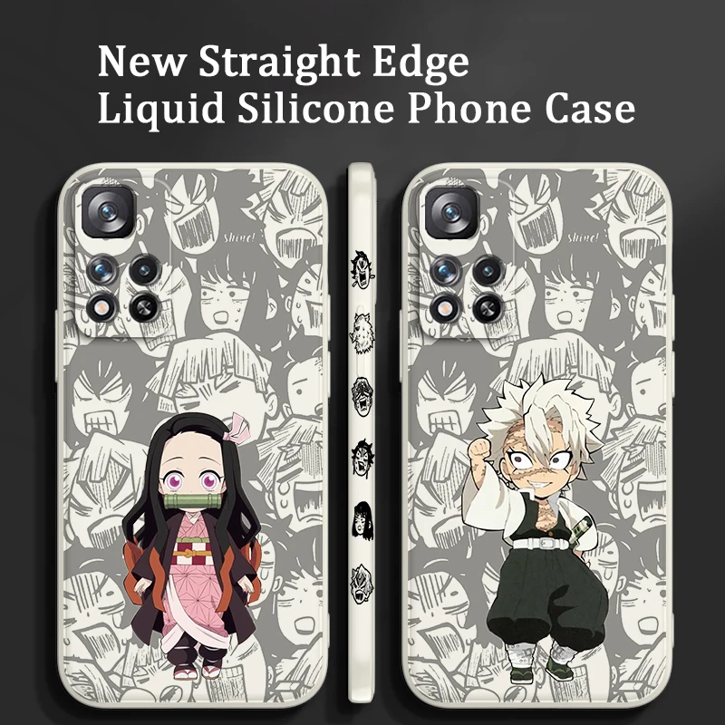 

Anime Demon Slayer Cute Liquid Left Rope Phone Case For Xiaomi Redmi Note 12 11 11T 10 10S 9 9S 9T 8 8T Pro Speed 4G 5G Cover