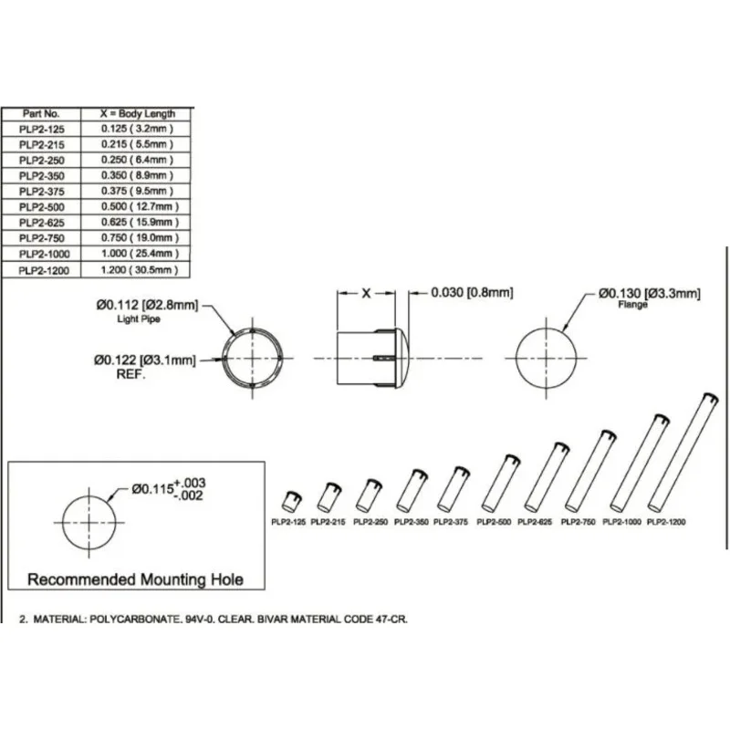 Световод 3 мм SMD Светодиодный стержень F3led Лампа Бусины PLP2-125