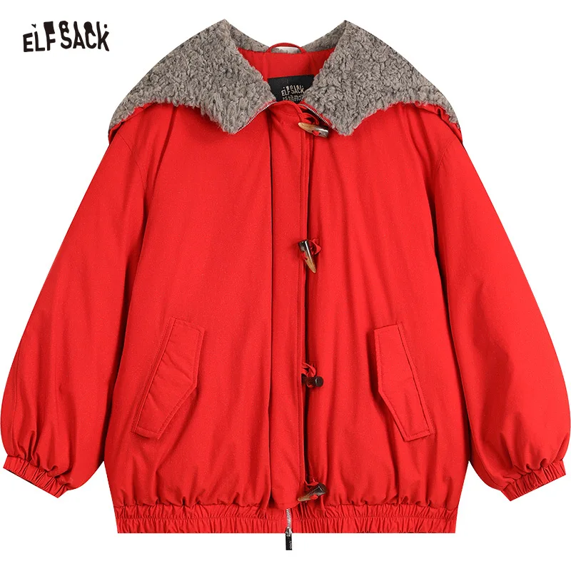 ELFSACK White Warm Down Coats Women 2022 Winter Loose Short Casual Coats