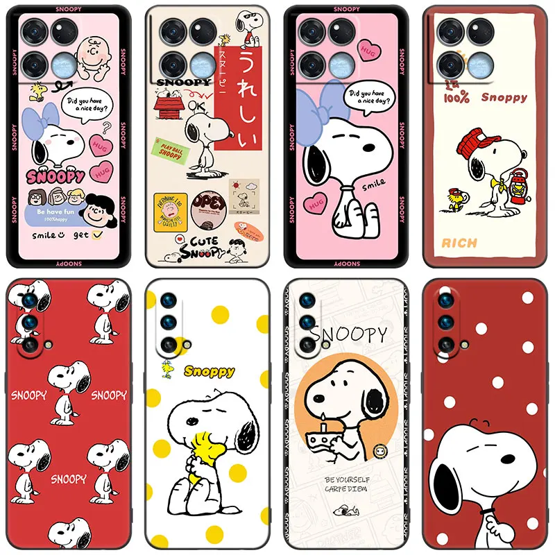 Милый черный чехол с рисунком Снупи для OnePlus 11R 10T 10R 9RT 8T ACE 2V Pro Nord 2T N10 N100 N20 N200 CE2 Lite