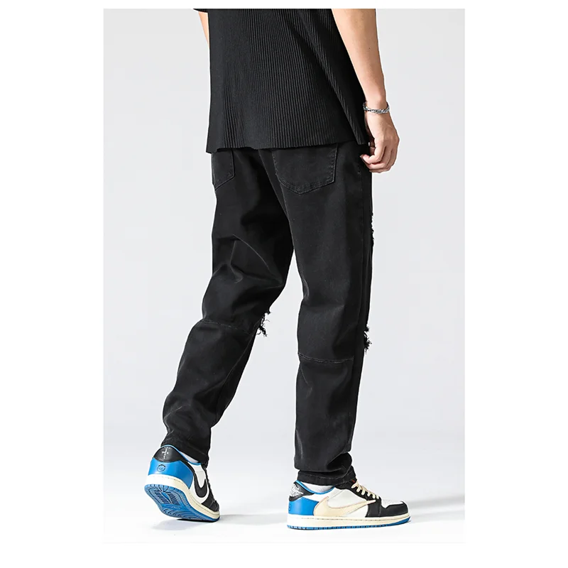 Men Clothing 2022 Autumn and Winter Straight Loose Cylinder Jeans Vintage Chaopai Comfortable Black Harun Ripped Trousers Female