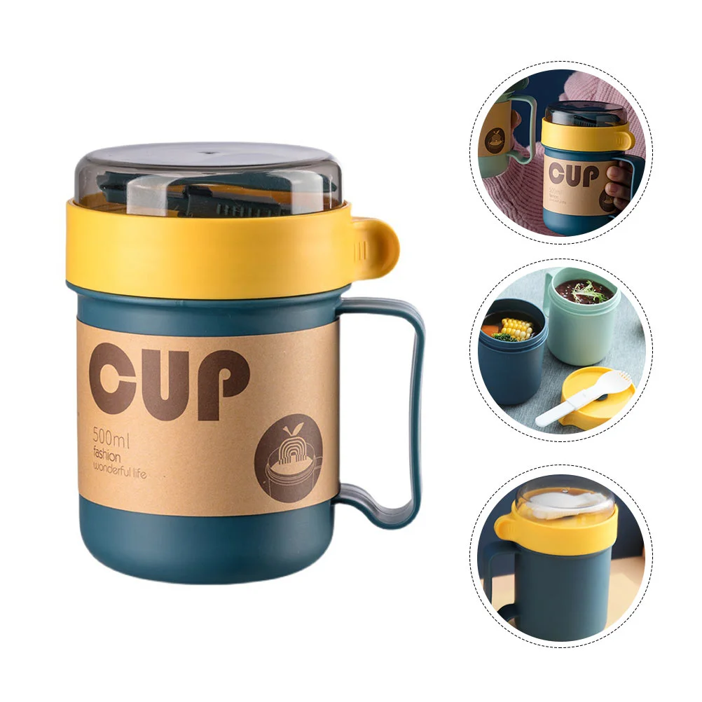 

500ml Soup Cup with Lid and Folding Spoon Portable Leakproof Insulated Jar Lunch Container Vacuum Soup Flask for Hot ( Food