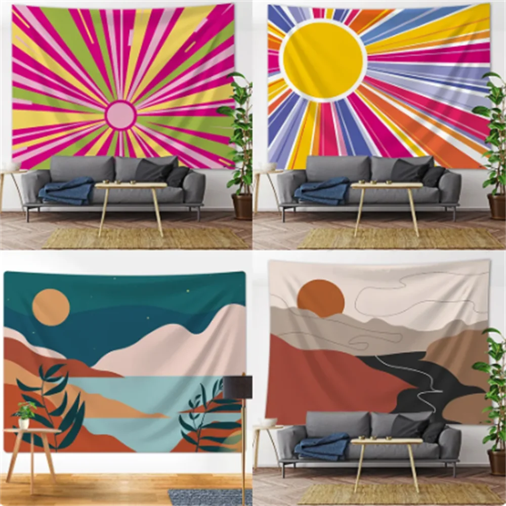 

Room decor Nordic Bohemian Sunset Mountain print tapestry wall decoration background cloth tapestry aesthetic room decor