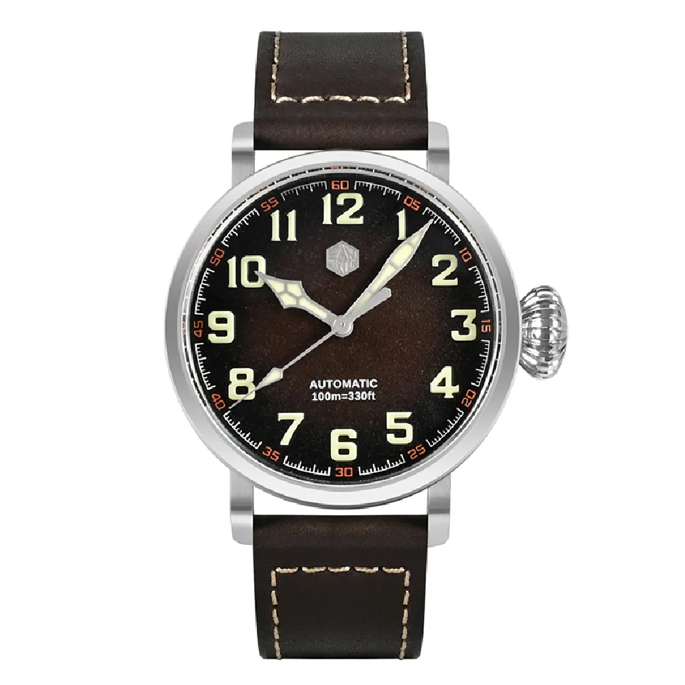

San Martin Men Automatic Watch 44.5MM Pilot Mechanical Wristwatch Military Sapphire 100m Waterproof Luminous Onion Crown YN55