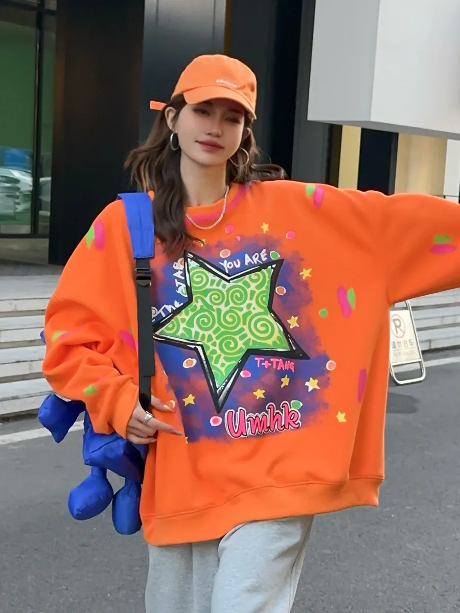 Повседневный пуловер с круглым вырезом большие свитера топ женская одежда Y2k