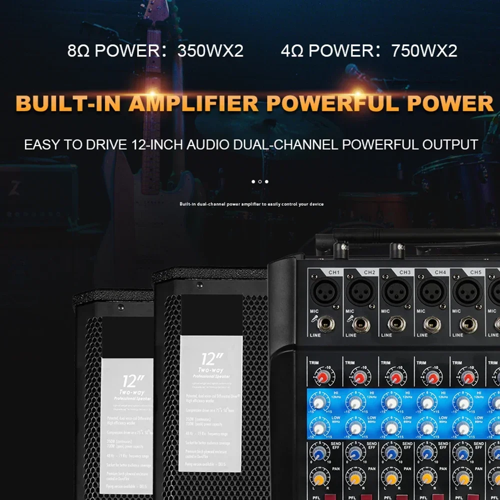 Biner GM7X Профессиональный усилитель мощности звука 350 Вт + с 2 беспроводными