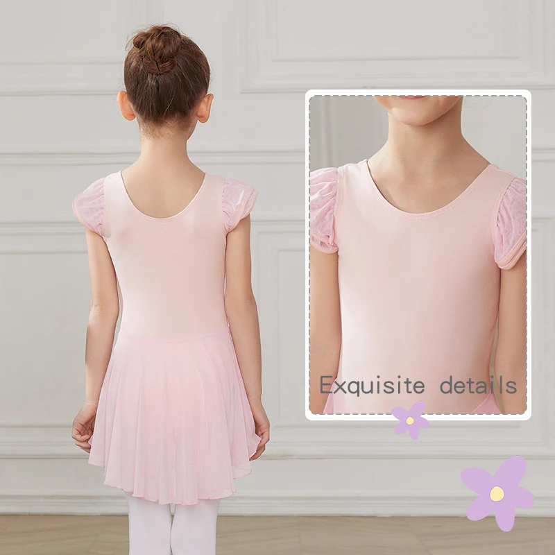 RUYBOZRY Girls Ballet Dress Gymnastic Leotard Tutu Ballet Short Sleeve Dancewear Cotton Ballerina Dance Dress Clothes For Kids