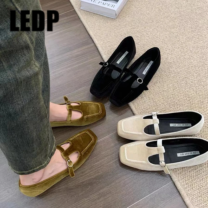 

Балетки женские с квадратным носком, бархатные лоферы, мягкая плоская подошва, классические, Мокасины, бархатная обувь, Мэри Джейн, весна