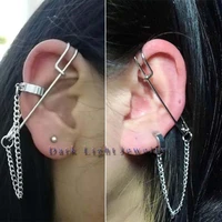 2021 trend stainless steel earring hoop ear clip on earrings fake piercing helix ear cuff pin chain lobe piercing harajuku