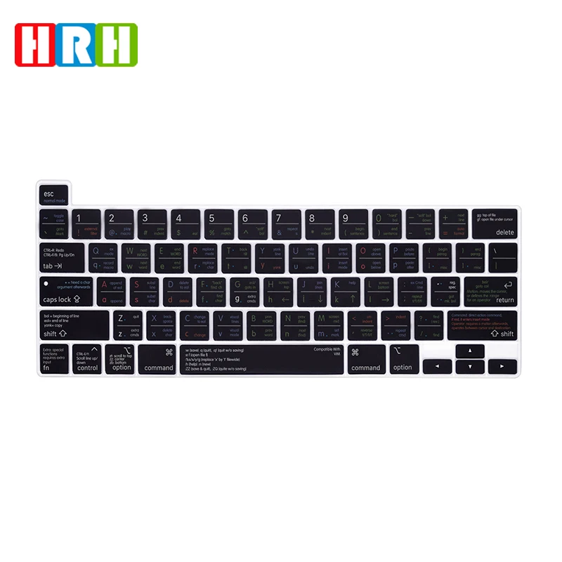 

HRH Silicone Shortcut Hotkey English VIM Keyboard Cover Skin For MacBook New Pro 16 2019 A2141 M1 Chip A2338/A2251/A2289 2020+