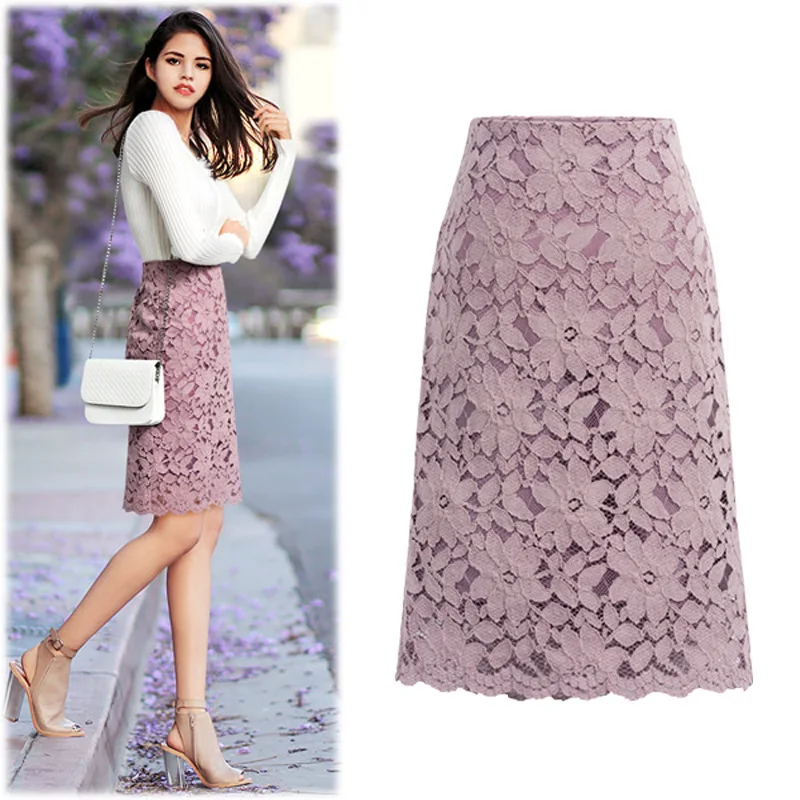 

Oversized Spring Summer Bodycon Lace Midi Skirts Elegant Womens High Waist Office Lady Plus Size Feminino Skirt Women Clothing