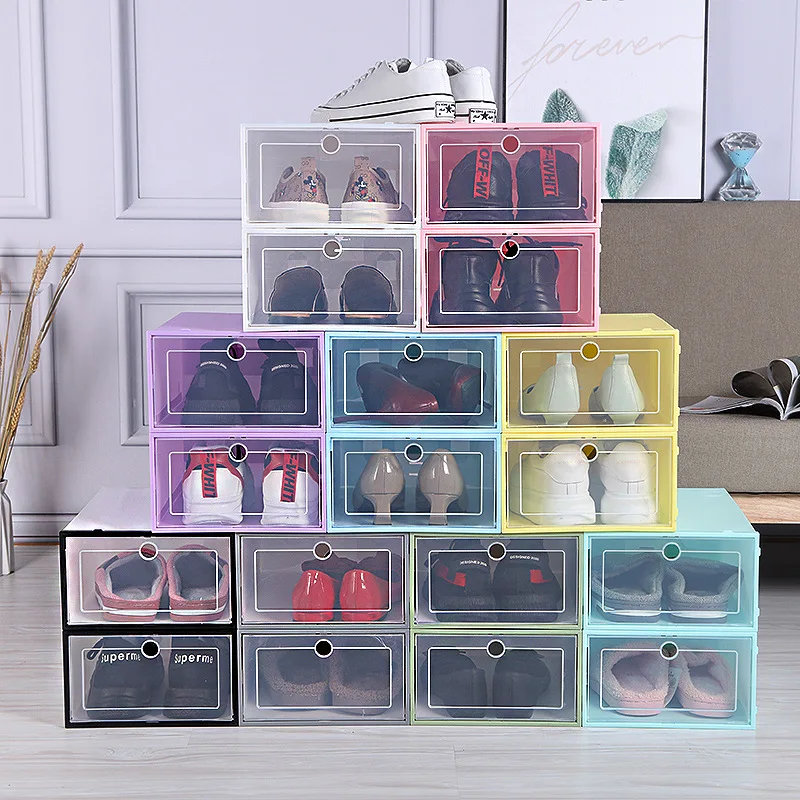 2pcs Transparent Shoe Box Shoes organizers Plastic Durable Foldable Dustproof Storage Box Stackable Combined Shoe Cabinet