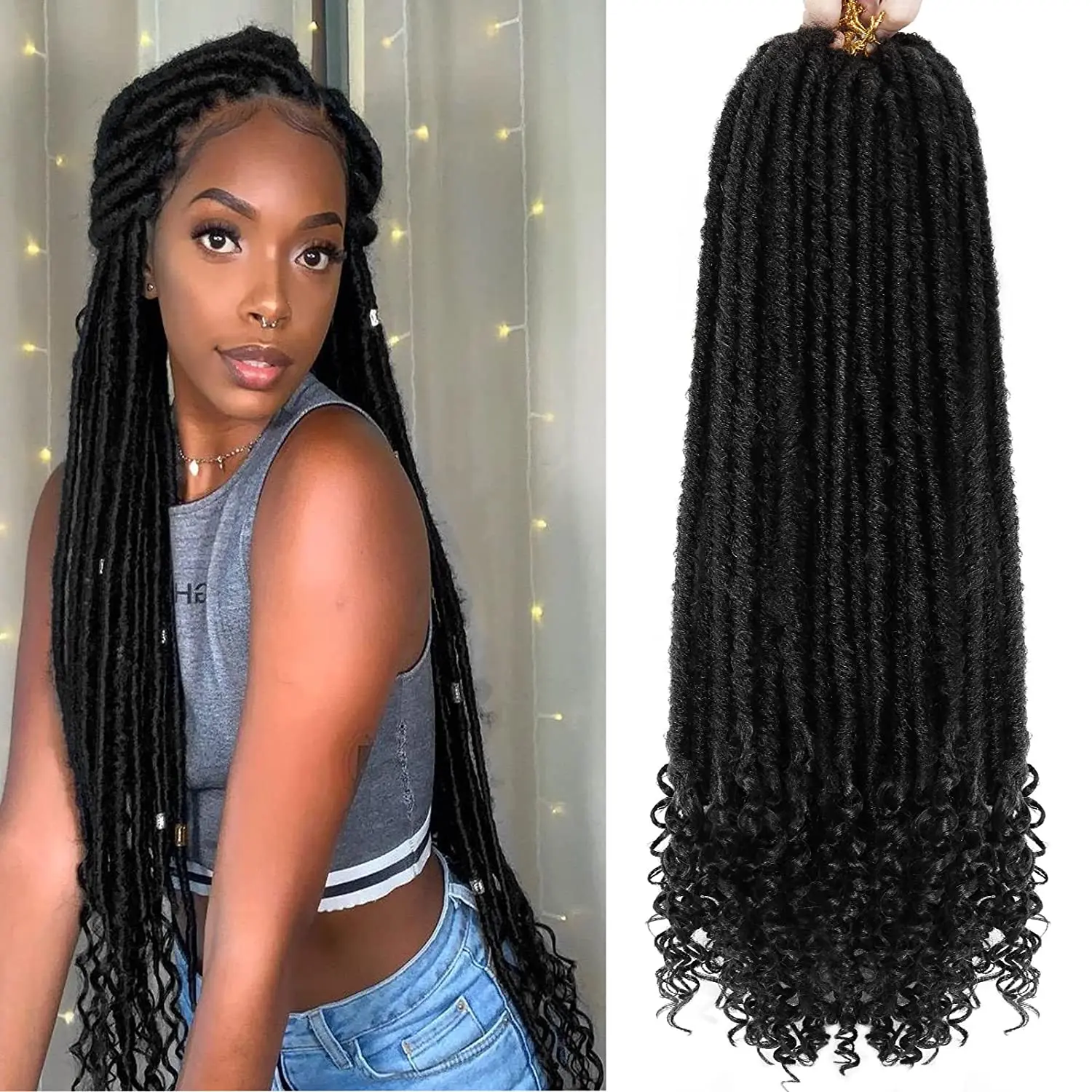 

Synthetic Goddess Faux Locs Curly Crochet Braids Hair Ombre River Locs Braiding Hair Extension 16 20inch Soft Natural Braid