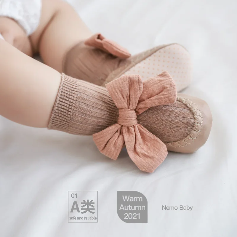 

Korean Fashion Baby Socks Shoes Solid Color Bow Anti-slip Floor Socks for Newborn Baby Infant Toddler Socks 0-2Y