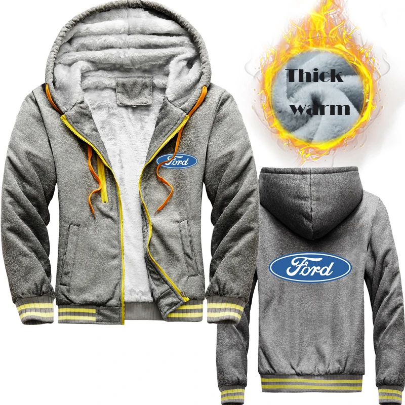 Outdoor Comfortable Fleece Men's Jacket Ford car logo print Autumn Winter thick oversized hoodie solid color Men's sweatshirt