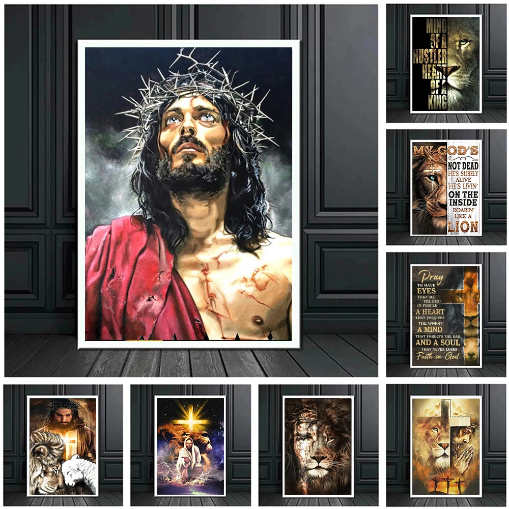 

Jesus Christ Art Poster Prints For Gallery Living Room Home Decor Religious Christian Lion of Judah Canvas Painting Wall Art