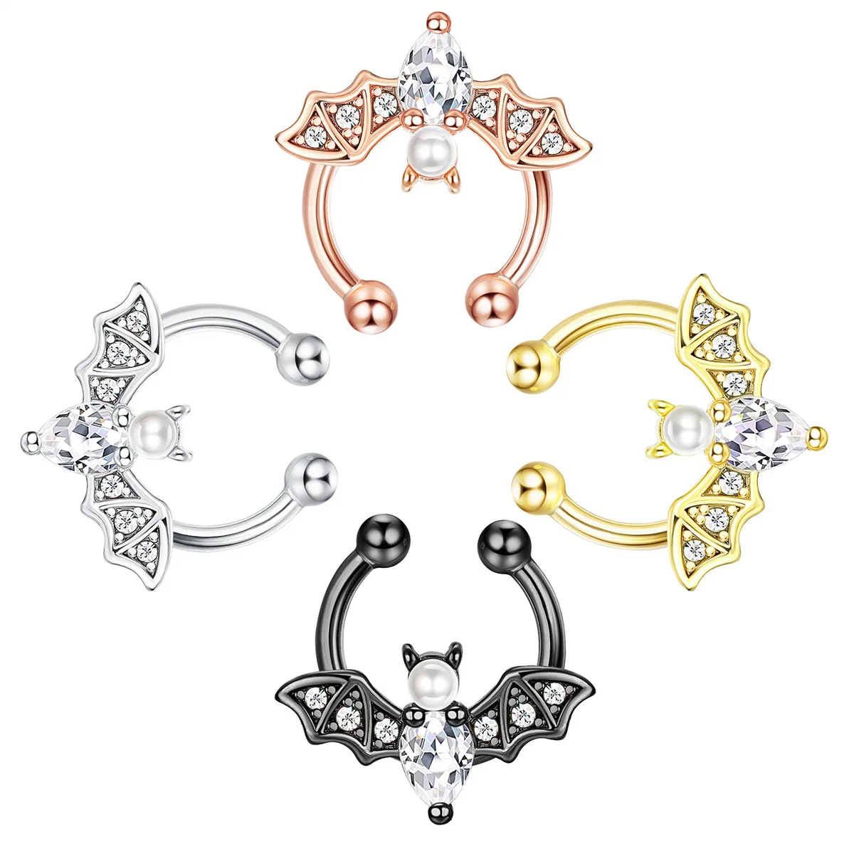 

Halloween Bat Nose Ring Faux Septum Ring for Women Men Stainless Steel Septum Piercing Jewelry Non-Pierced Clip On Nose Ring