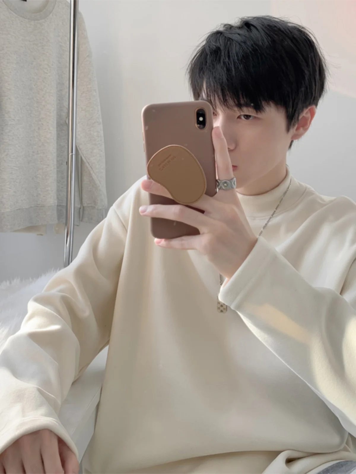 Dralon Long sleeves Shirt Men's Autumn and Winter 2024 New Half-high Collar Inner wear Bottoming Thickened Warm ...