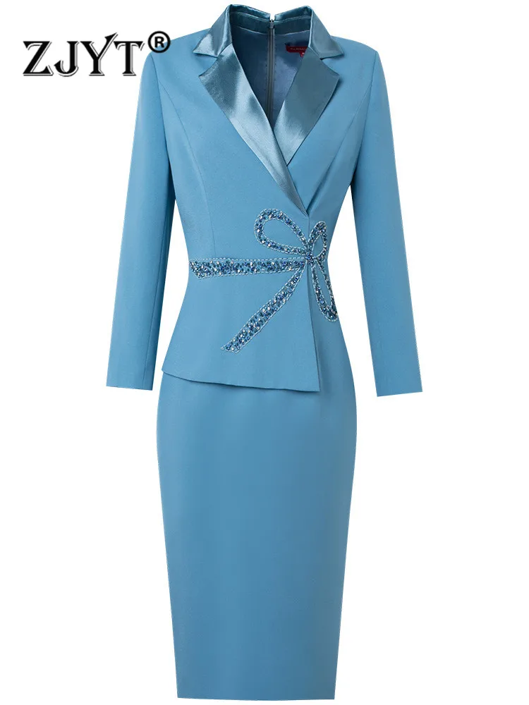 

ZJYT дизайнерские деловые шикарные офисные платья-карандаш для женщин 2022 Элегантные Роскошные вечерние платья с бусинами и рукавом до запяст...