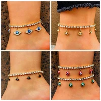 flatfoosie iced out crystal chain evil eye anklets bracelet for women bling rhinestone tennis anklet beach sandals foot jewelry