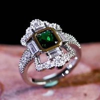 luxury glass filled glass filled rings large green stone classic for women temperament silver color fshion jewelry party gift