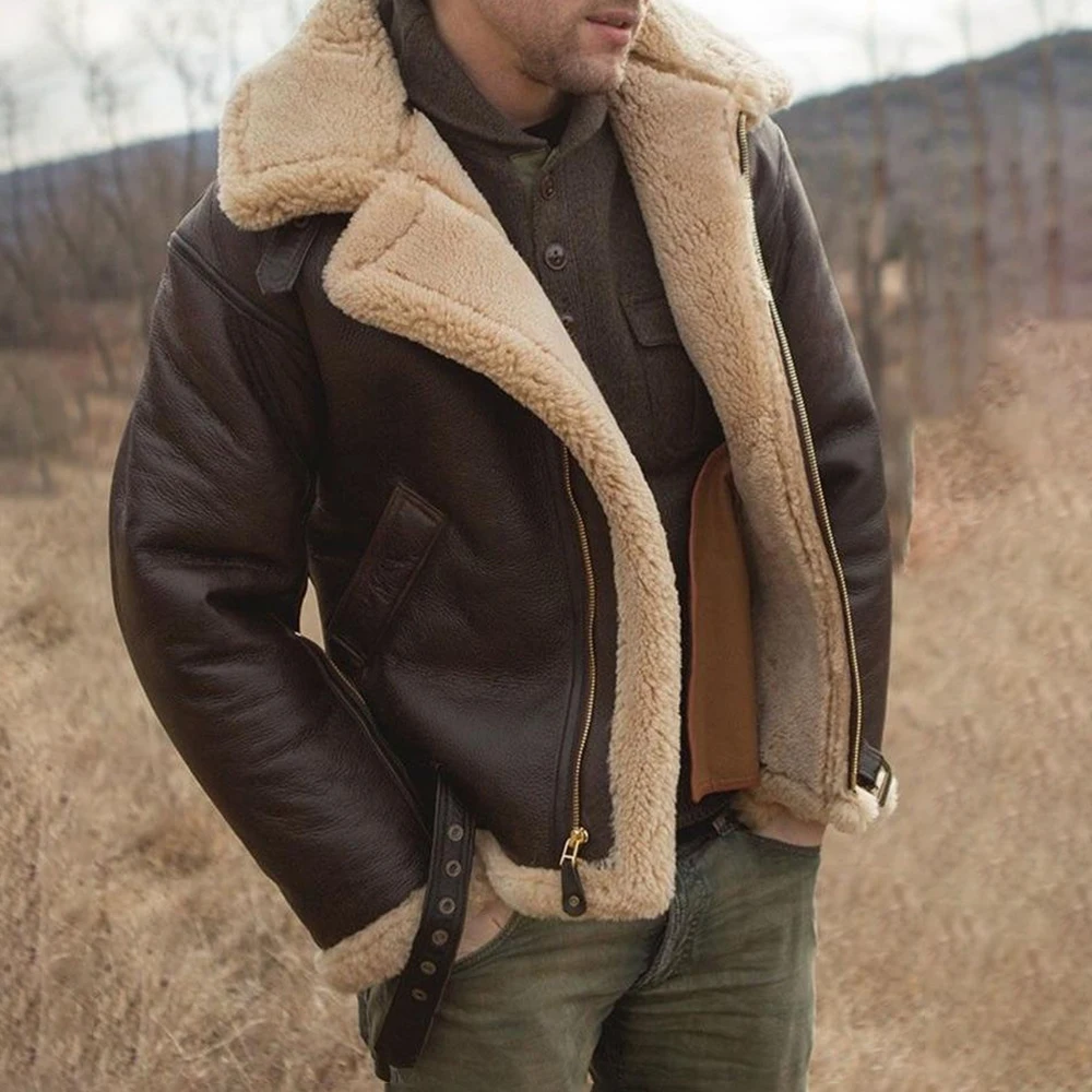 

2023 Autumn Winter Leather Jacket Men Sheep Shearling Lambskin Warm Jackets Parka Pilot Men's Natural Sheepskin Fur Coat New