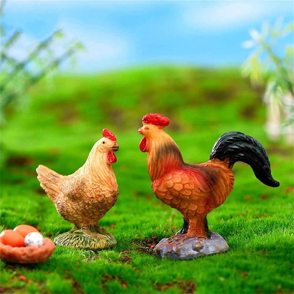 

1/2Pcs Mini Rooster Hen Figurines Miniature Cock Statue Fairy Garden Ornaments Plant Pot Bonsai Micro Landscape Home Desk Decor