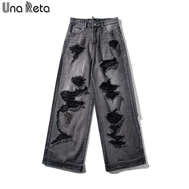

Уличная одежда Una Reta, мужские джинсы в стиле ретро, новая мужская одежда в стиле хип-хоп, джинсовые брюки Harajuku, рваные мужские джинсы