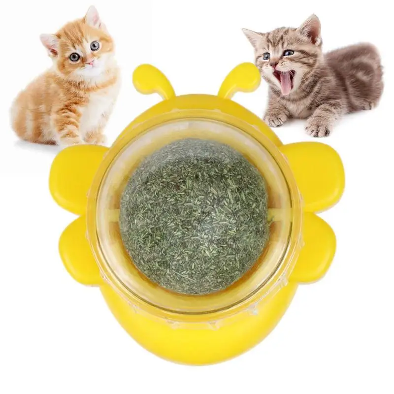 

Catnip Wall Toys Bee Shape Catnip Roller Ball Wall Mount Healthy Organic Cat Nips 360 Rotatable Cat Bite Toy Edible Chew Toys