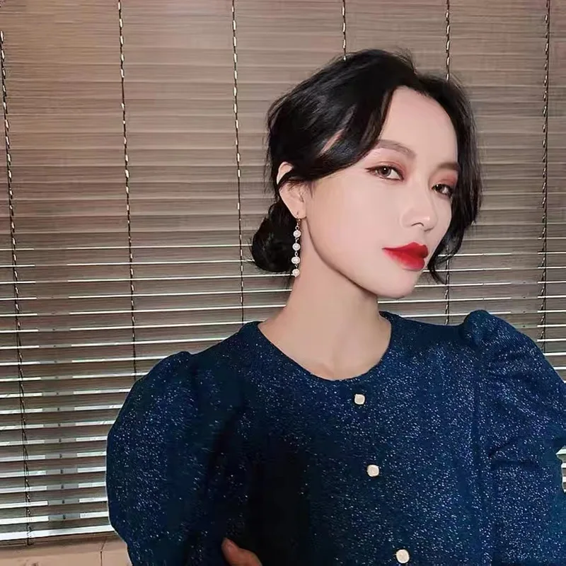 Draweye Baroque Pearls Earring for Women Office Lady Balls Beads Elegant Ins Fashion Jewelry Long Drop Earrings Pendientes