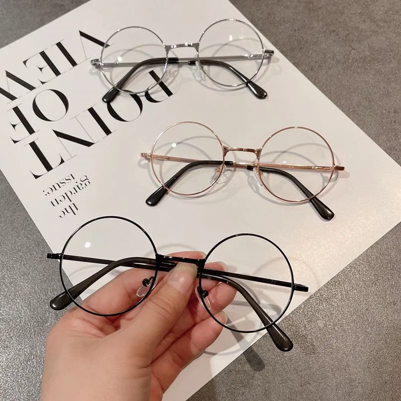 

Vintage Round Metal Frame Blue Light Blocking Personality College Style Clear Lens Eye Glasses Eye Protection Mobile Phone Game