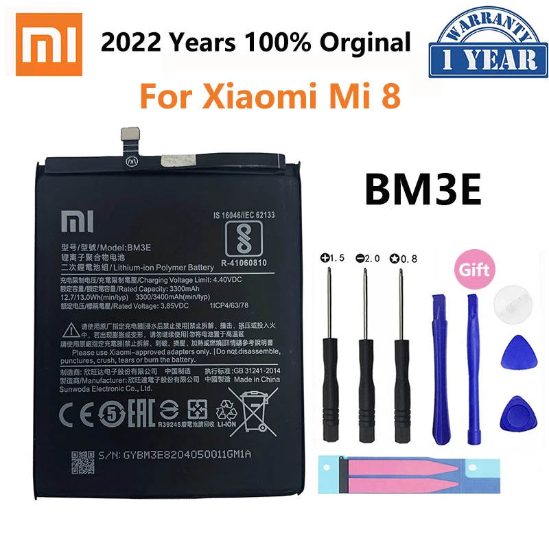 

100% Original Xiao Mi Phone Battery BM3E For Xiaomi Xiaomi8 Mi 8 Mi8 M8 Real 3400mAh High Quality Batterie Bateria + Free Tools