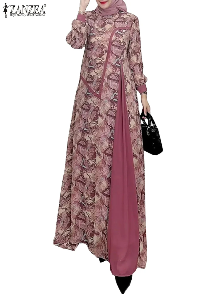 Платье ZANZEA женское длинное с цветочным принтом элегантная мусульманская абайя в