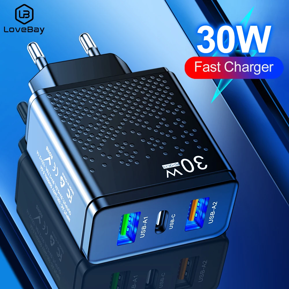  30W USB Type C Fast Phone Charger For iPhone 14 13 12 Mini Pro Max Mobile Phone Quick Charger For Huawei Samsung PD Charger 