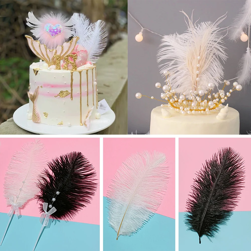 

Black White Beautiful Beige Pearl Feather Cake Topper Romantic Wedding Birthday Party Dessert Table Cake Decoration Accessories